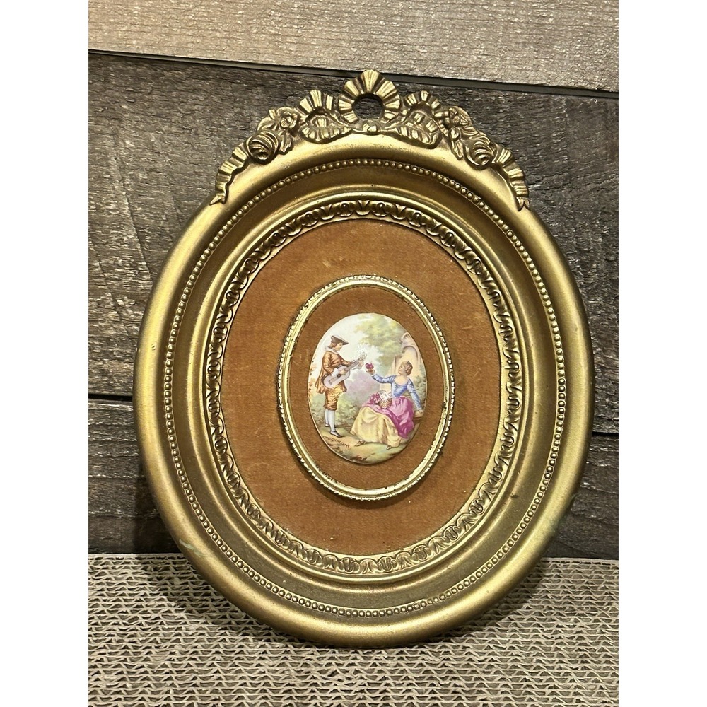 VTG Framed Fragonard‎ Limoges Transfer to Porcelain Cameo Picture 9x7"